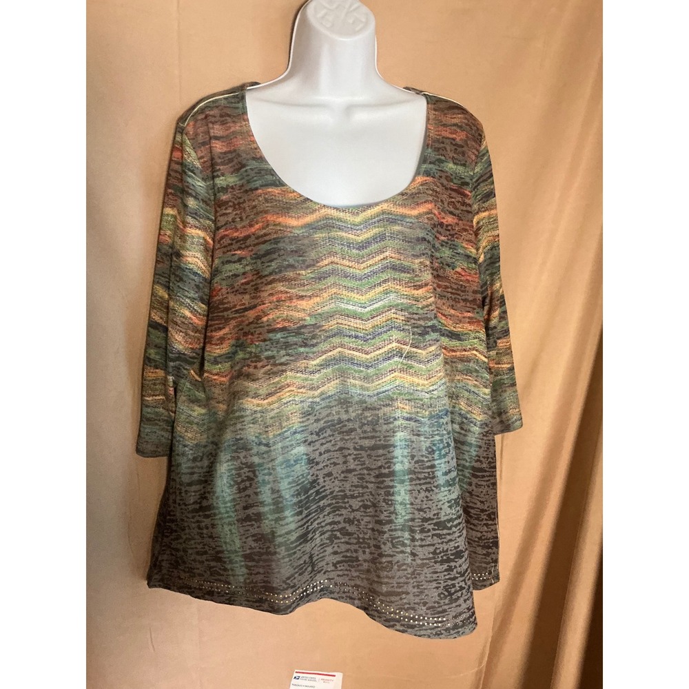 Live and Let Live Tunic Woman 2X Multi-Color Excellent Asymmetrical Rhinestone - Picture 3 of 13
